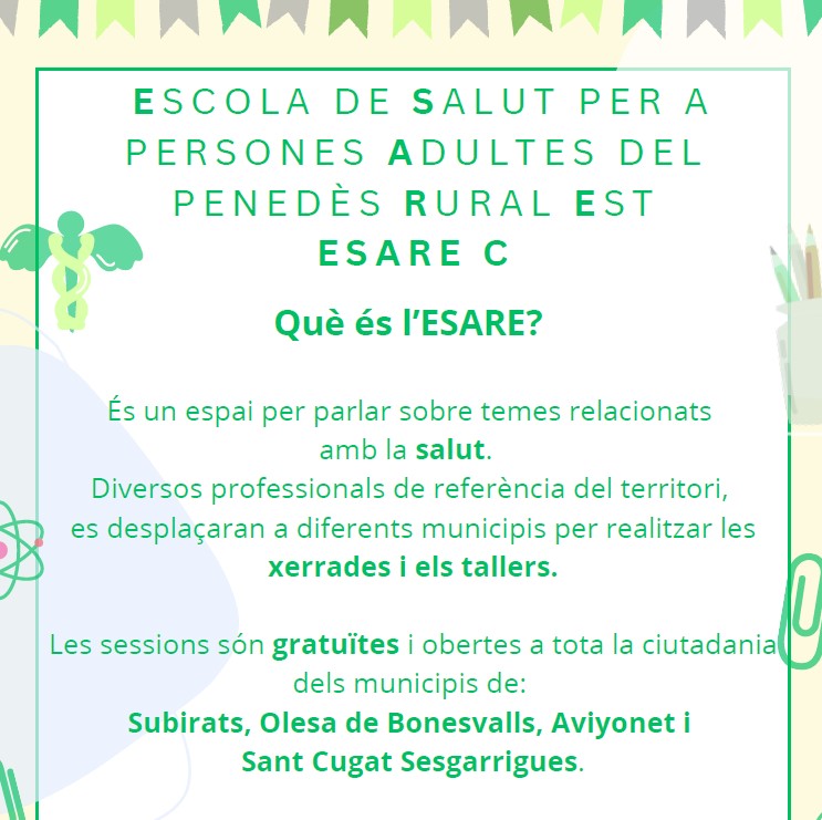 Sessions Escola de Salut per a persones adultes del Penedès rural Est (ESARE)