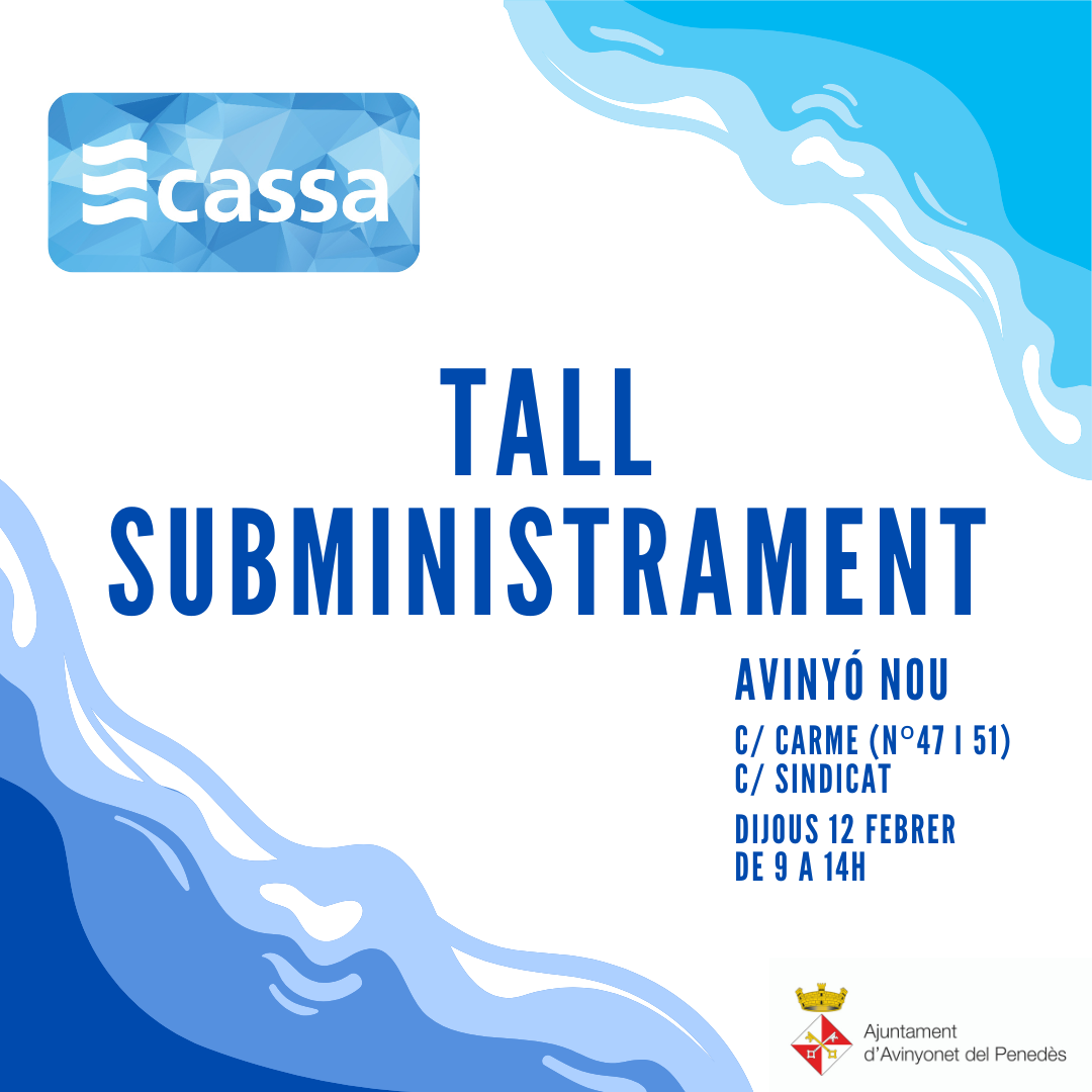 Av&iacute;s Tall subministrament d'aigua